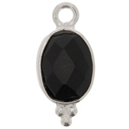 14x7mm 925 Sterling Silver Faceted charm with balls - Black Onyx x1