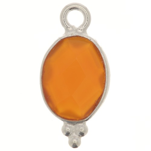 14x7mm 925 Sterling Silver Faceted charm with balls - imitation Carnelian x1