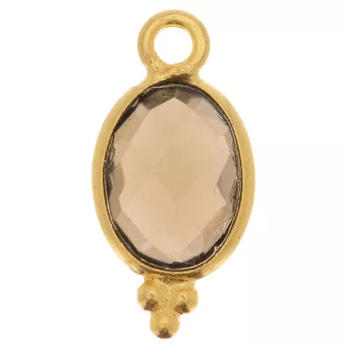 14x7mm 925 Sterling Silver Faceted charm with balls - Gold Plated - Smoky Quartz x