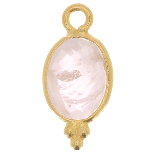 14x7mm 925 Sterling Silver Faceted charm with balls - Gold Plated - Rose Quartz x1