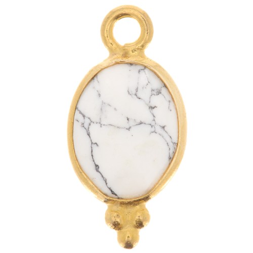 14x7mm 925 Sterling Silver Faceted charm with balls - Gold Plated - Howlite x1