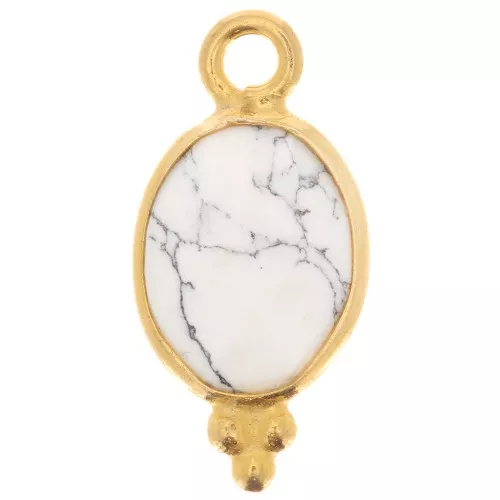 14x7mm 925 Sterling Silver Faceted charm with balls - Gold Plated - Howlite x1