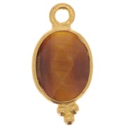 14x7mm 925 Sterling Silver Faceted charm with balls - Gold Plated - Tiger Eye x1