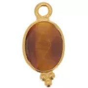 14x7mm 925 Sterling Silver Faceted charm with balls - Gold Plated - Tiger Eye x1