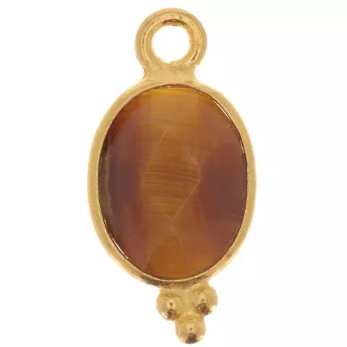 14x7mm 925 Sterling Silver Faceted charm with balls - Gold Plated - Tiger Eye x1