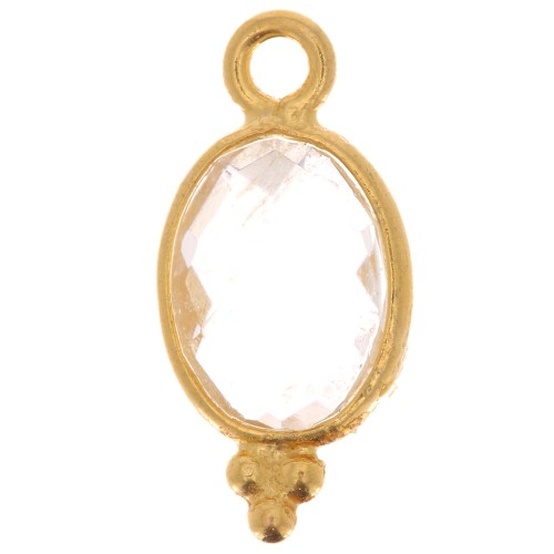 14x7mm 925 Sterling Silver Faceted charm with balls - Gold Plated - Rock Crystal x