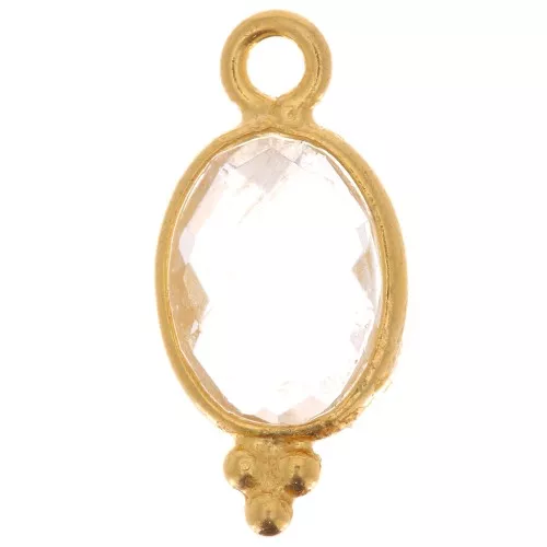 14x7mm 925 Sterling Silver Faceted charm with balls - Gold Plated - Rock Crystal x