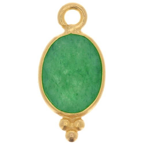 Faceted charm with small beads, 14.5x7mm - 925 Silver, Gold-Plated - Aventurine