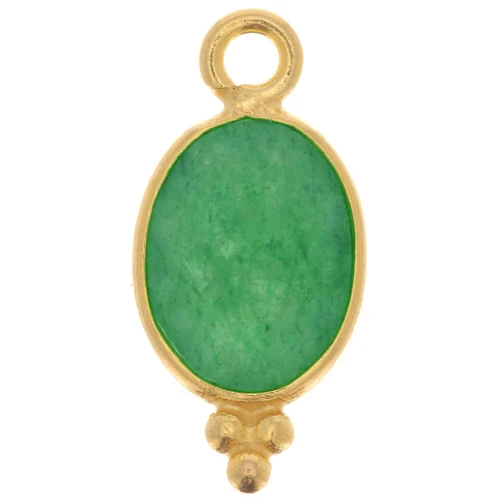 Faceted charm with small beads, 14.5x7mm - 925 Silver, Gold-Plated - Aventurine