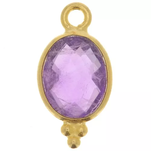 14x7mm 925 Sterling Silver Faceted charm with balls - Gold Plated - Amethyst x1