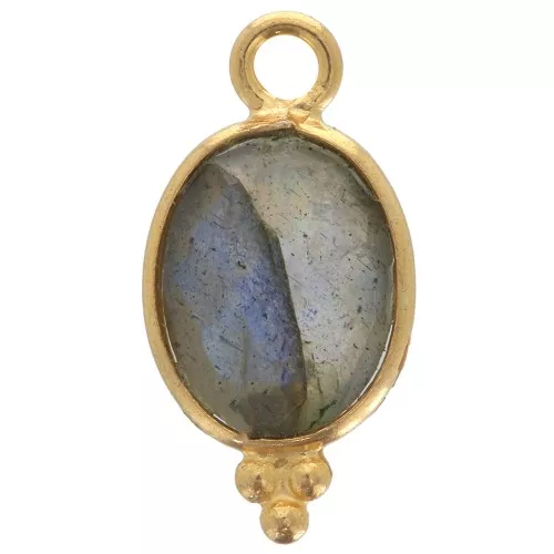 14x7mm 925 Sterling Silver Faceted charm with balls - Gold Plated - Labradorite x1
