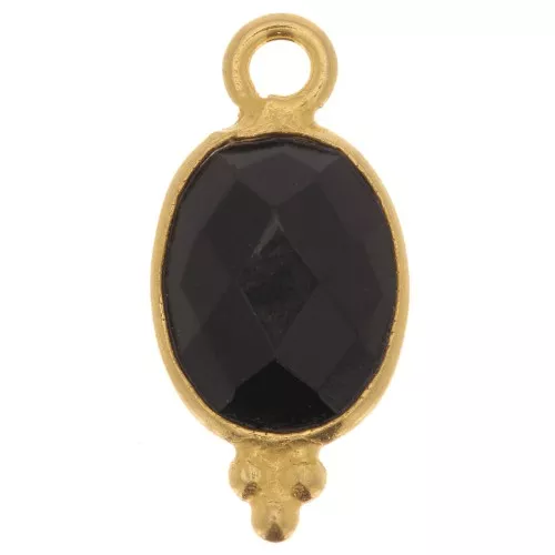 14x7mm 925 Sterling Silver Faceted charm with balls - Gold Plated - Black Onyx x1
