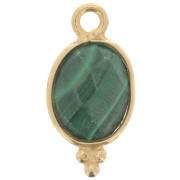 14x7mm 925 Sterling Silver Oval Faceted Charm - Gold Plated - Malachite x1|raw }}