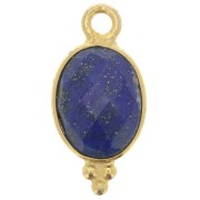 14x7mm 925 Sterling Silver Oval Faceted Charm - Gold Plated - Lapis lazuli x1