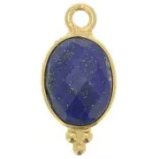 14x7mm 925 Sterling Silver Oval Faceted Charm - Gold Plated - Lapis lazuli x1