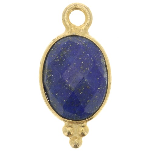14x7mm 925 Sterling Silver Oval Faceted Charm - Gold Plated - Lapis lazuli x1