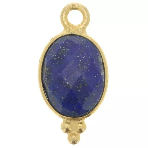 14x7mm 925 Sterling Silver Oval Faceted Charm - Gold Plated - Lapis lazuli x1
