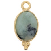 14x7mm 925 Sterling Silver Oval Faceted Charm - Gold Plated - African Turquoise x1|raw }}