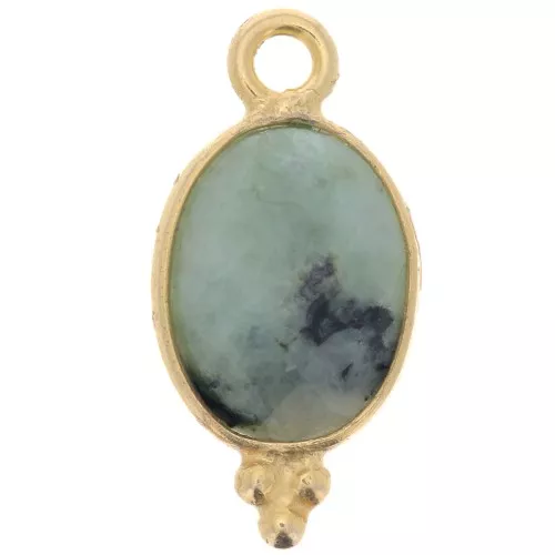 14x7mm 925 Sterling Silver Oval Faceted Charm - Gold Plated - African Turquoise x1