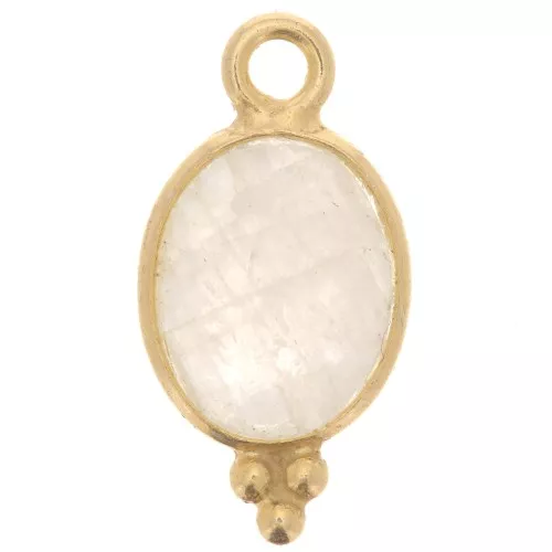 14x7mm 925 Sterling Silver Oval Faceted Charm - Gold Plated - Moonstone x1