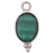 14x7mm 925 Sterling Silver Oval Faceted Charm with Balls - Malachite x1