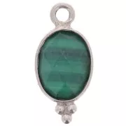 14x7mm 925 Sterling Silver Oval Faceted Charm with Balls - Malachite x1