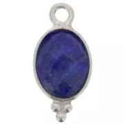 14x7mm 925 Sterling Silver Oval Faceted Charm with Balls - Lapis lazuli x1