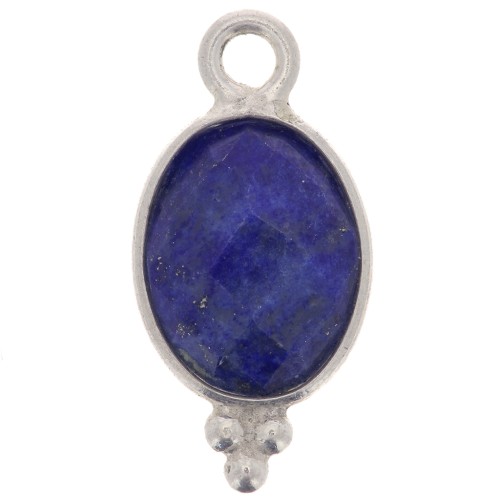 14x7mm 925 Sterling Silver Oval Faceted Charm with Balls - Lapis lazuli x1