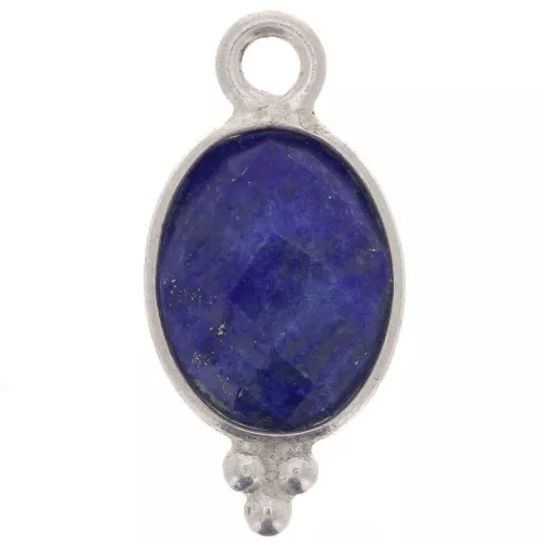14x7mm 925 Sterling Silver Oval Faceted Charm with Balls - Lapis lazuli x1