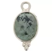 14x7mm 925 Sterling Silver Oval Faceted Charm with Balls - African Turquoise x1