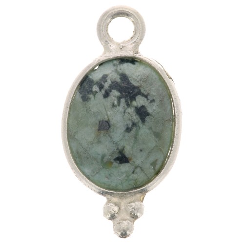 14x7mm 925 Sterling Silver Oval Faceted Charm with Balls - African Turquoise x1