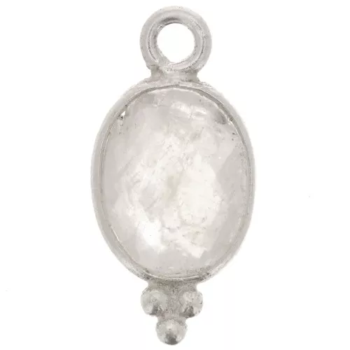14x7mm 925 Sterling Silver Oval Faceted Charm with Small Balls - Moonstone x1