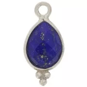 14x7mm 925 Sterling Silver Faceted charm - Lapis lazuli x1