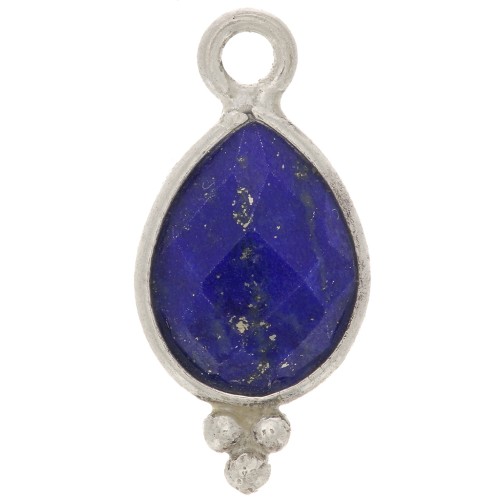 14x7mm 925 Sterling Silver Faceted charm - Lapis lazuli x1