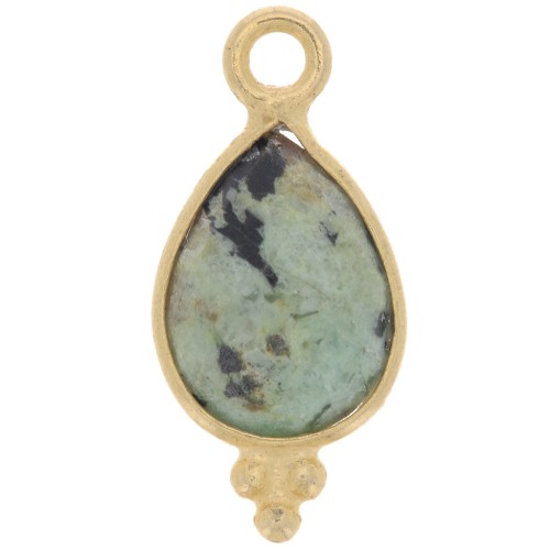 14x7mm 925 St. Silver Faceted charm - Gold plated - African Turquoise x1