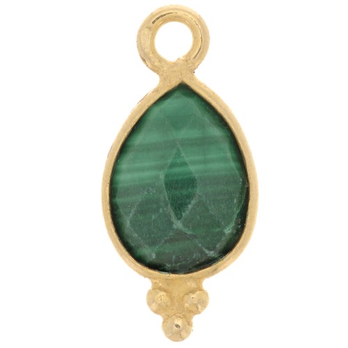 14x7mm 925 St. Silver Faceted charm - Gold plated - Malachite x1