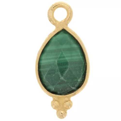 14x7mm 925 St. Silver Faceted charm - Gold plated - Malachite x1