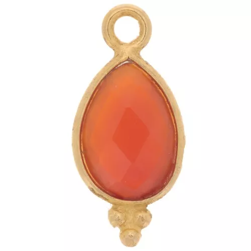14x7mm 925 St. Silver Faceted charm - Gold plated - imitation Carnelian x1