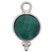 7mm 925 St. Silver Faceted charm - Malachite x1