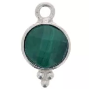 7mm 925 St. Silver Faceted charm - Malachite x1
