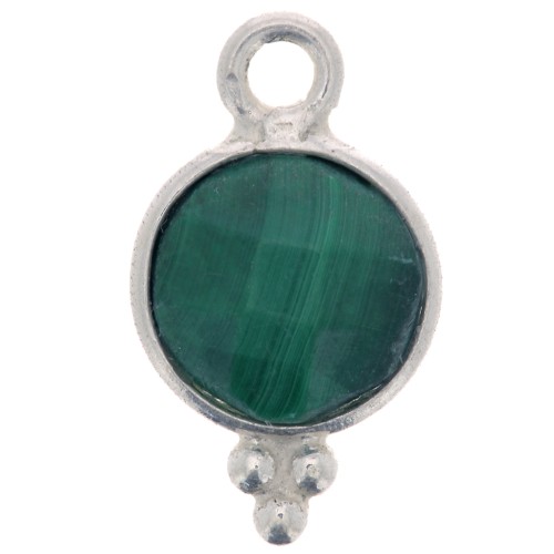 7mm 925 St. Silver Faceted charm - Malachite x1