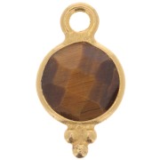 7mm 925 St. Silver Faceted charm - Gold plated Tiger Eye x1