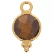 7mm 925 St. Silver Faceted charm - Gold plated Tiger Eye x1