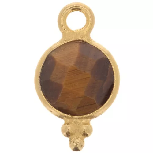 7mm 925 St. Silver Faceted charm - Gold plated Tiger Eye x1
