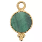 7mm 925 St. Silver Faceted charm - Gold plated Malachite x1