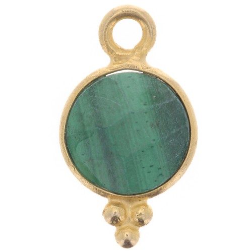 7mm 925 St. Silver Faceted charm - Gold plated Malachite x1