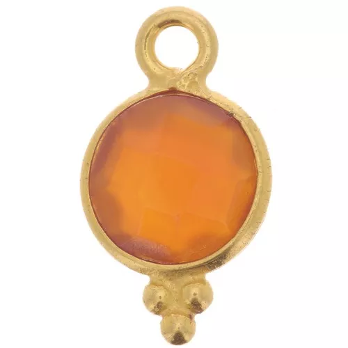 7mm 925 St. Silver Faceted charm - Gold plated imitation Carnelian x1