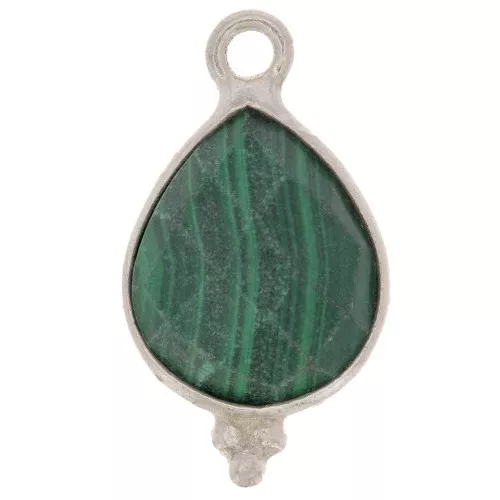 16x9mm 925 Sterling Silver Faceted charm - Malachite x1