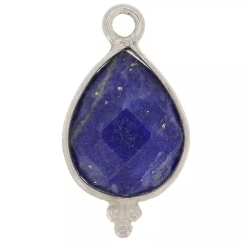 16x9mm 925 Sterling Silver Faceted charm - Lapis lazuli x1