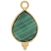16x9mm 925 Sterling Silver Faceted charm - Gold plated - Malachite x1